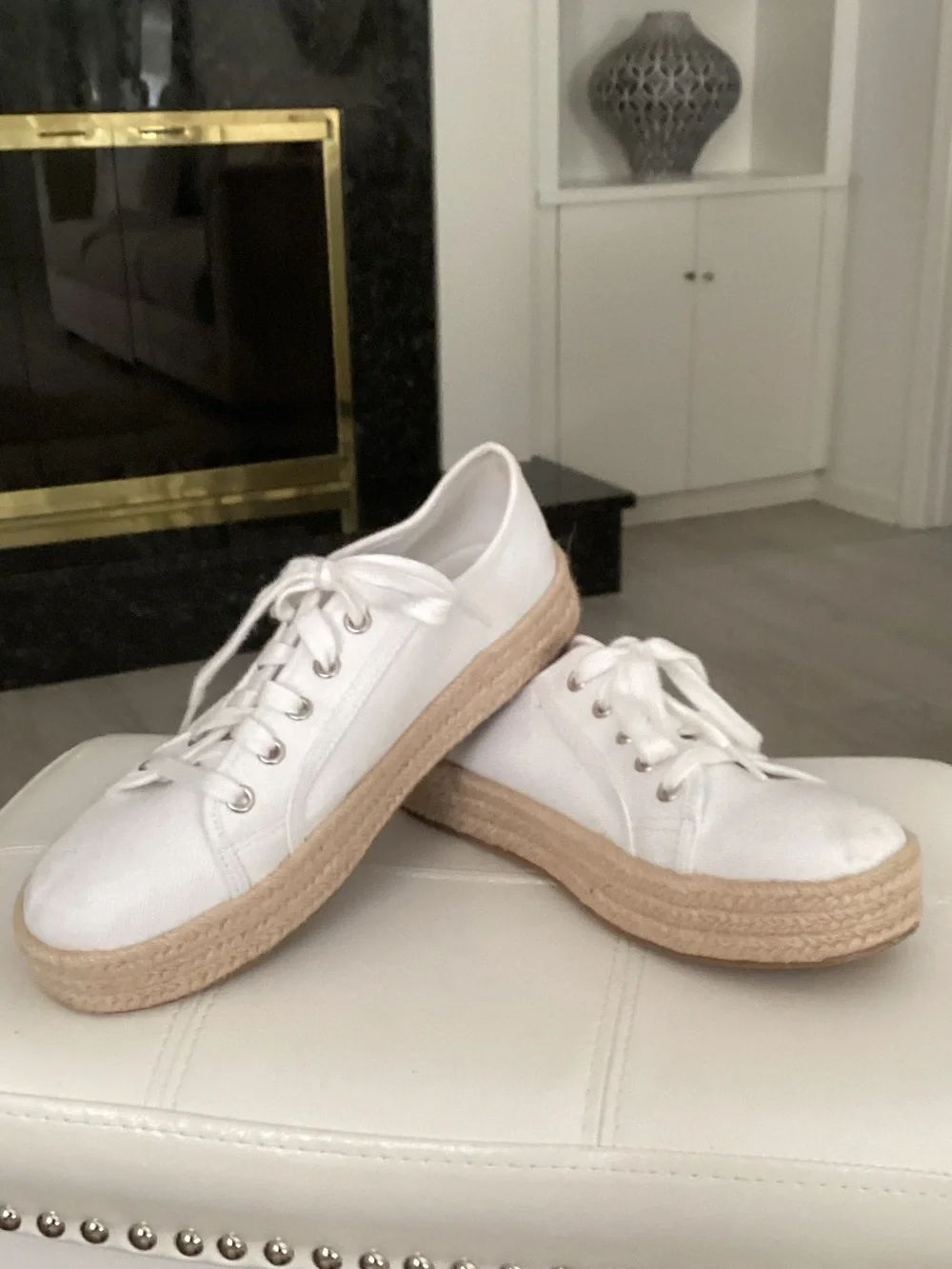 White Canvas Espadrille Platform Sneakers for Women
